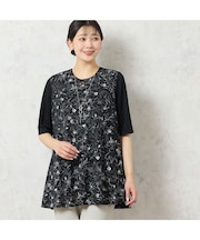 【洗える・日本製】モノトーンフラワーチュニック