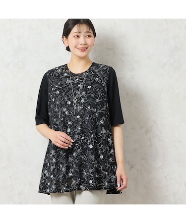 【洗える・日本製】モノトーンフラワーチュニック