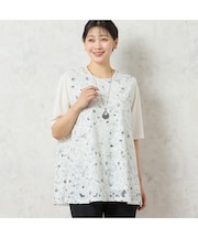 【洗える・日本製】モノトーンフラワーチュニック