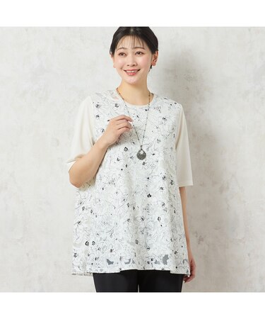 【洗える・日本製】モノトーンフラワーチュニック