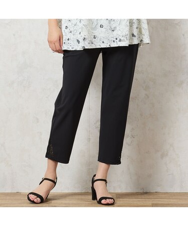 【洗える・冷感タッチ・吸水速乾・日本製】裾レースつきクロップドパンツ