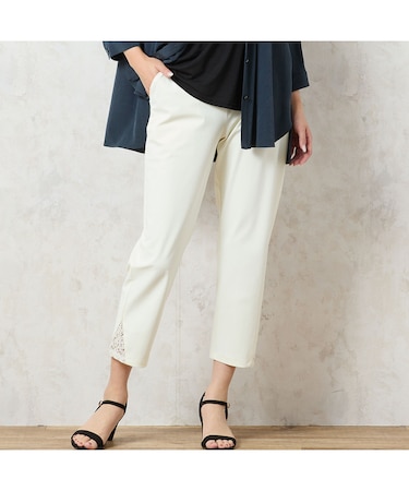 【洗える・冷感タッチ・吸水速乾・日本製】裾レースつきクロップドパンツ