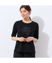 【洗える・日本製】花文字刺繍Tシャツ