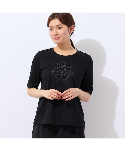 【洗える・日本製】花文字刺繍Tシャツ