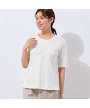 【洗える・日本製】花文字刺繍Tシャツ
