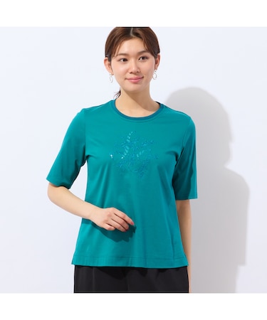 【洗える・日本製】花文字刺繍Tシャツ