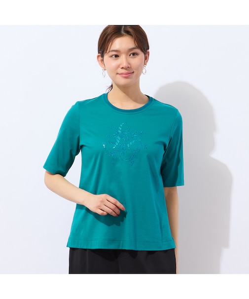 【洗える・日本製】花文字刺繍Tシャツ