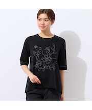 【洗える】花刺繍AラインTシャツ