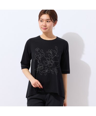 【洗える】花刺繍AラインTシャツ