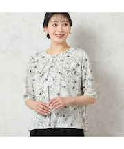 【洗える・日本製】モノトーンフラワーチュールTシャツ