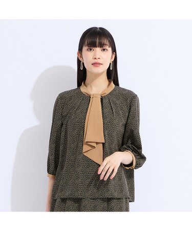 【セットアップ対応】ウォッシャブルボウタイプリントブラウス