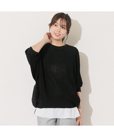 【セットアップ対応・手洗いOK】ニット×布帛ドッキングドルマンスリーブトップ