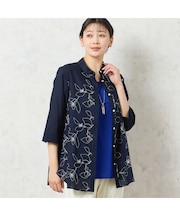 【洗える・綿100%】綿ローン花刺繍シャツ