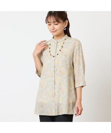 【リバティプリント・洗える・綿100%】ペイズリー柄チュニックシャツ