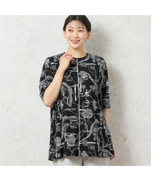 【洗える・日本製・綿100%】マップ柄コットンチュニック