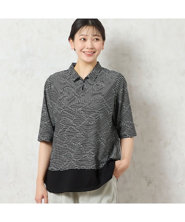 【限定カラーあり・洗える・日本製】ボーダージャカードスキッパーTシャツ