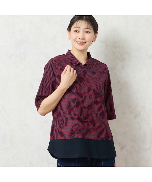 【限定カラーあり・洗える・日本製】ボーダージャカードスキッパーTシャツ