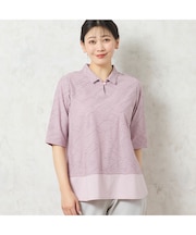 【限定カラーあり・洗える・日本製】ボーダージャカードスキッパーTシャツ