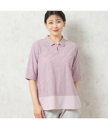 【限定カラーあり・洗える・日本製】ボーダージャカードスキッパーTシャツ