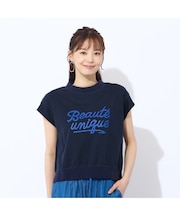 【洗える】リブ使い裏毛ロゴプリントTシャツ