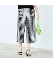 【洗える】リネンチェックプルオールゴムパンツ