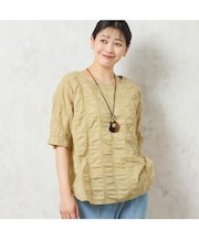 【洗える・日本製・綿100%】コットン塩縮加工ブラウス