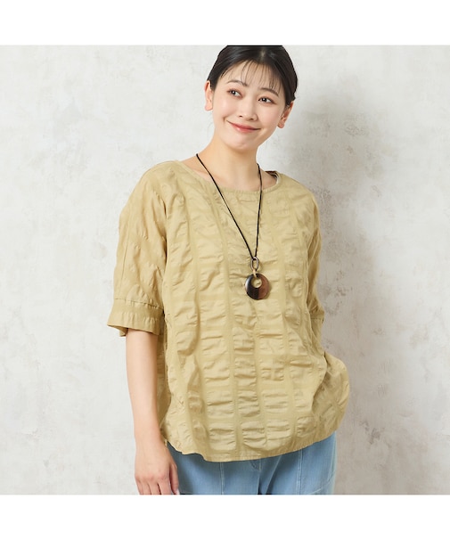 【洗える・日本製・綿100%】コットン塩縮加工ブラウス