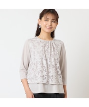 【洗える・アンサンブル可・日本製】花柄レイヤード風カットソー