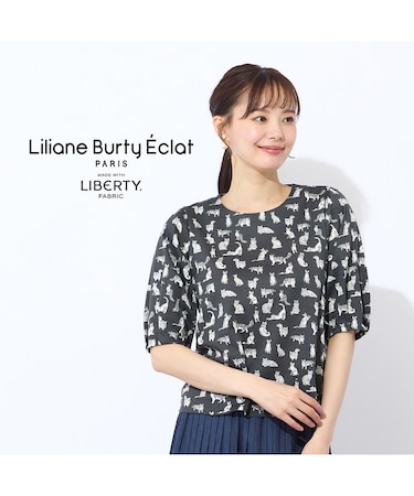 【洗える】リバティ　ねこ/フラワープリントTシャツ