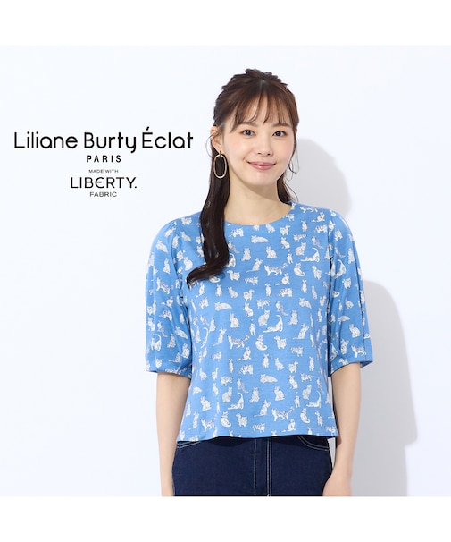 【洗える】リバティ　ねこ/フラワープリントTシャツ