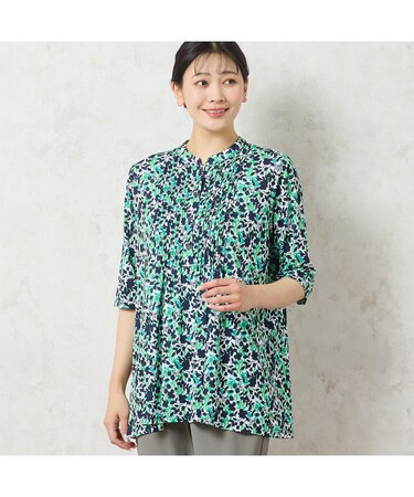 【人気デザイン・洗える】リーフ柄ピンタックカットソー