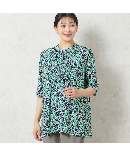 【人気デザイン・洗える】リーフ柄ピンタックカットソー