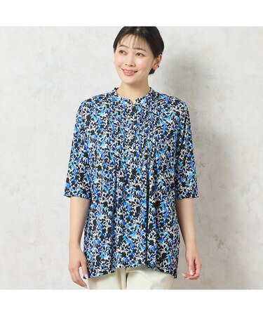 【人気デザイン・洗える】リーフ柄ピンタックカットソー