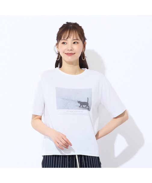 【洗える・吸水速乾】綿100％ネコプリントTシャツ