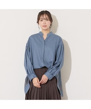 【手洗いOK】スキッパー襟・バックヘム切り替えブラウス