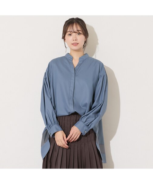 【手洗いOK】スキッパー襟・バックヘム切り替えブラウス