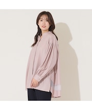 【手洗いOK】スキッパー襟・バックヘム切り替えブラウス