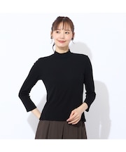 【洗える・接触冷感】綿100％ハイネック　七分袖Tシャツ