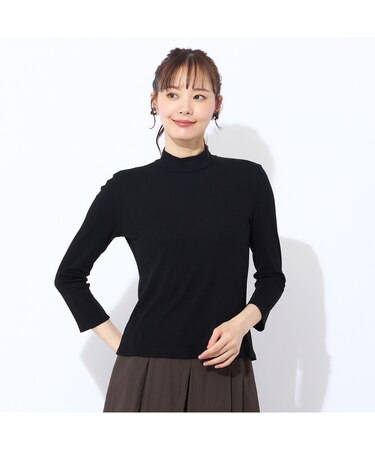 【洗える・接触冷感】綿100％ハイネック　七分袖Tシャツ