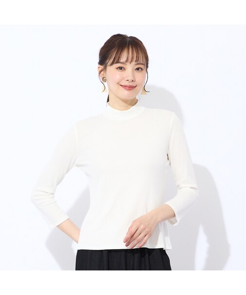 【洗える・接触冷感】綿100％ハイネック　七分袖Tシャツ