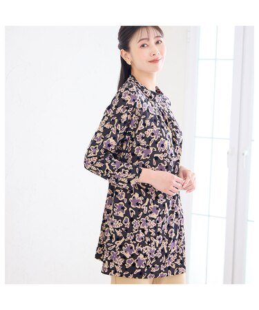 【日本製・3L/4Lサイズあり】チュールプリントチュニック