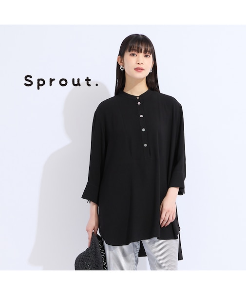 【M~4L】ウォッシャブルバンドカラーブラウス