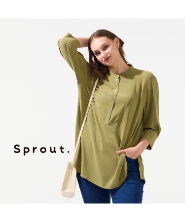 【M~4L】ウォッシャブルバンドカラーブラウス