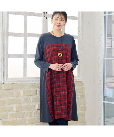 【WEB限定カラーあり・3L/4Lサイズあり】チェック柄Aラインワンピース