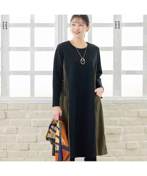 【洗える・3L/4Lサイズあり】タフタドッキングワンピース