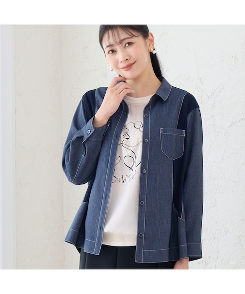 【洗える】リブ使いデニムシャツ