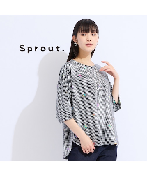 【L・3L】チェックジャカードプルオーバーTシャツ