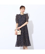 メッシュレースプリントワンピース