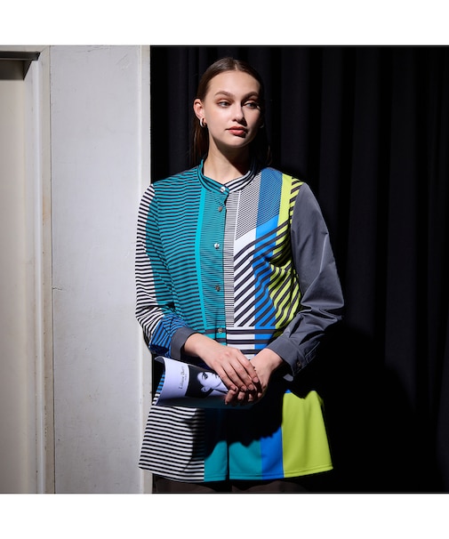 【M~4L】ウォッシャブルマルチカラーボーダーブラウス