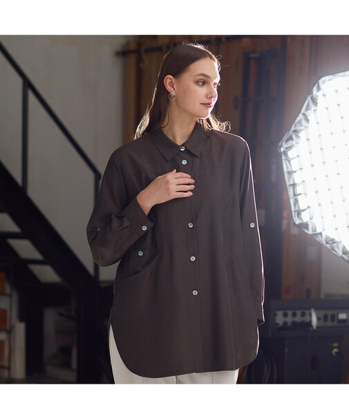 【M~4L・セットアップ対応】ウォッシャブルキュプラツイルブラウス